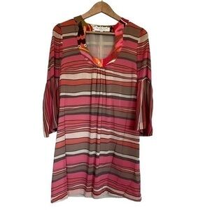Trina Turk Bonita Pink Striped Silk Tunic Dress Size 2
